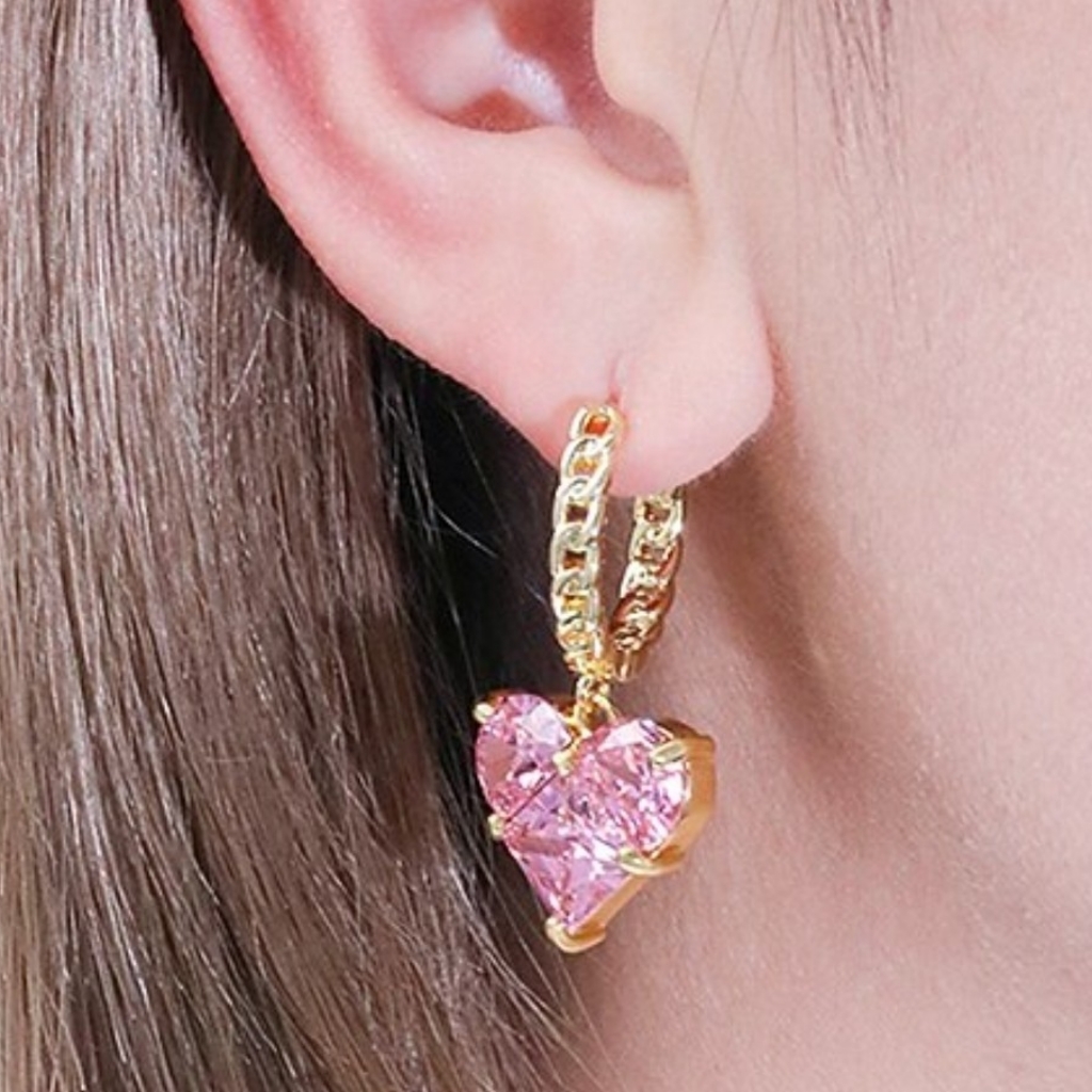 Hey Valerie Heart Earings 18k Goldplated Large Sparkling Pink Crystal 15 New